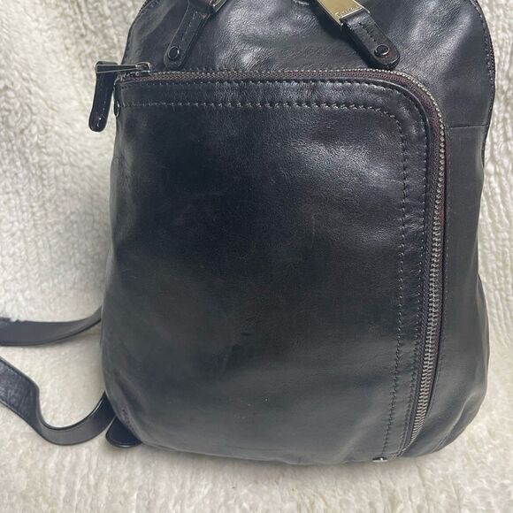 Tignanello Black Leather small Backpack with silver tone hardwares. main image 8